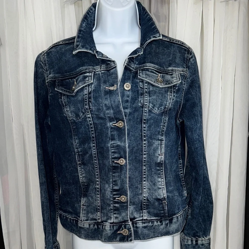 Liz Claiborne Blue Jean Jacket Distressed Vintage Style - Picture 1 of 9